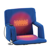 Malta Blue Portable Heated Reclining Stadium Chair with Armrests, Heated Padded Back & Heated Seat with Dual Storage Pockets and Backpack Straps