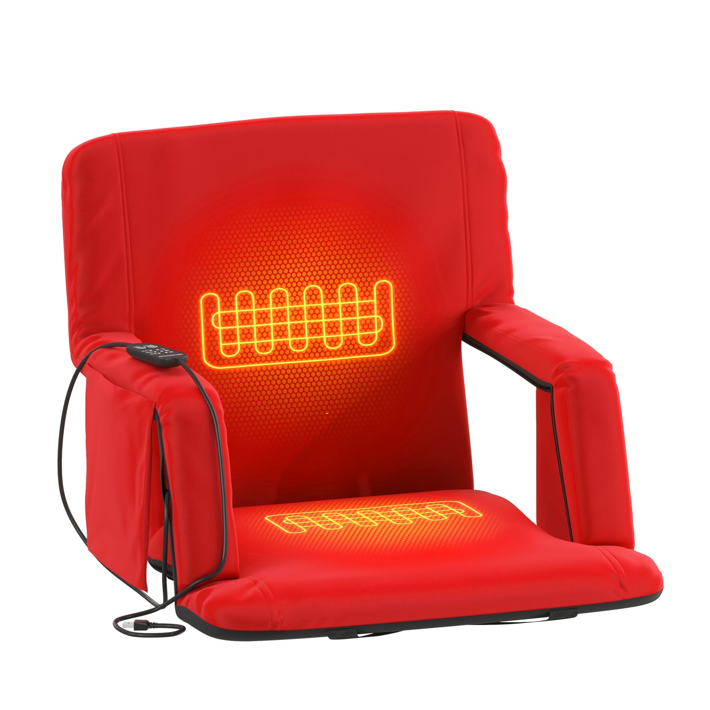 Malta Red Portable Heated Reclining Stadium Chair with Armrests, Heated Padded Back & Heated Seat with Dual Storage Pockets and Backpack Straps