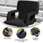 Malta Extra Wide Black Lightweight Reclining Stadium Chair with Armrests, Padded Back & Seat with Dual Storage Pockets and Backpack Straps
