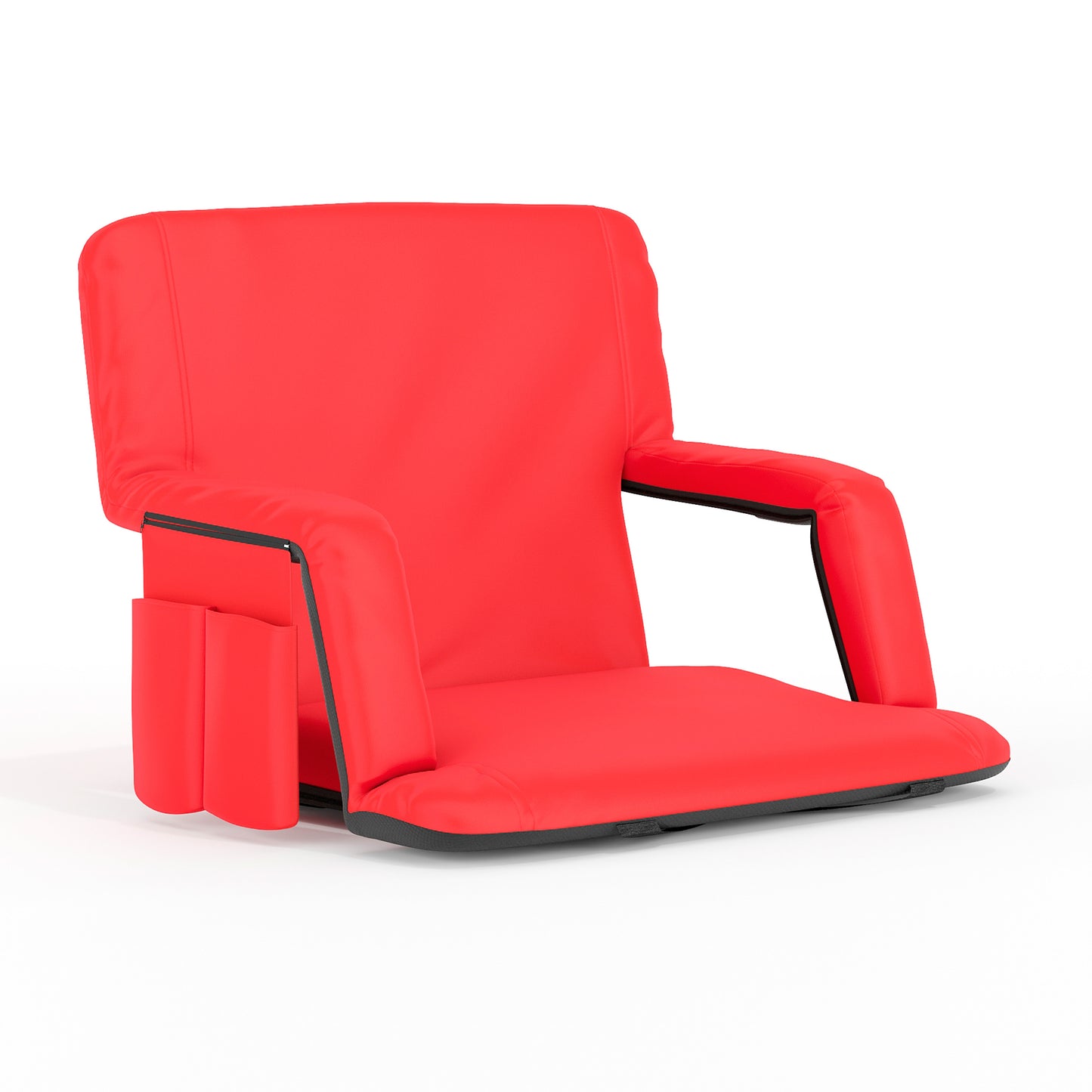 Malta Extra Wide Red Lightweight Reclining Stadium Chair with Armrests, Padded Back & Seat with Dual Storage Pockets and Backpack Straps