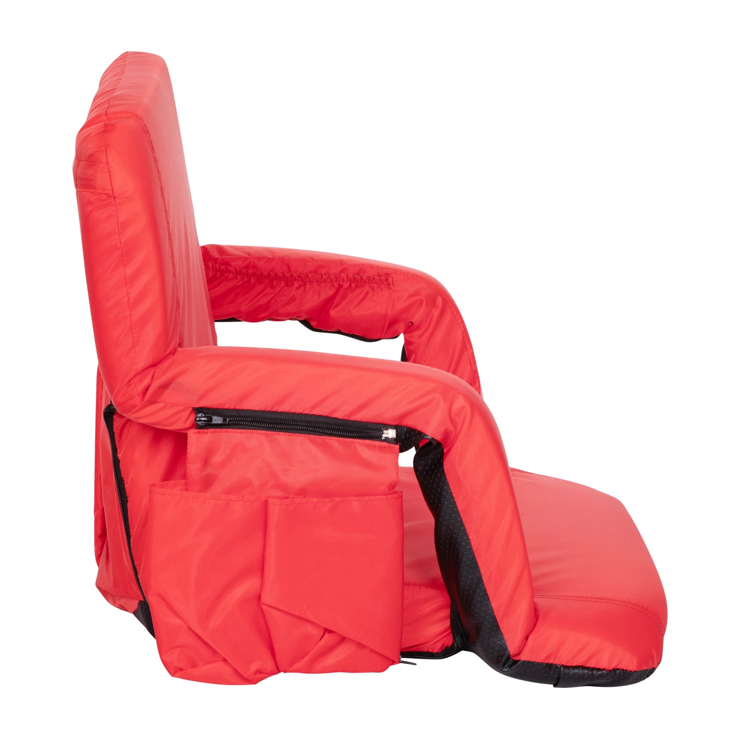Malta Extra Wide Red Lightweight Reclining Stadium Chair with Armrests, Padded Back & Seat with Dual Storage Pockets and Backpack Straps