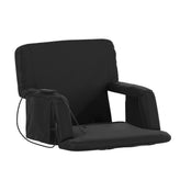 Malta Extra Wide Black Portable Heated Reclining Stadium Chair w/Armrests, Padded Back & Heated Seat w/Dual Storage Pockets and Backpack Straps
