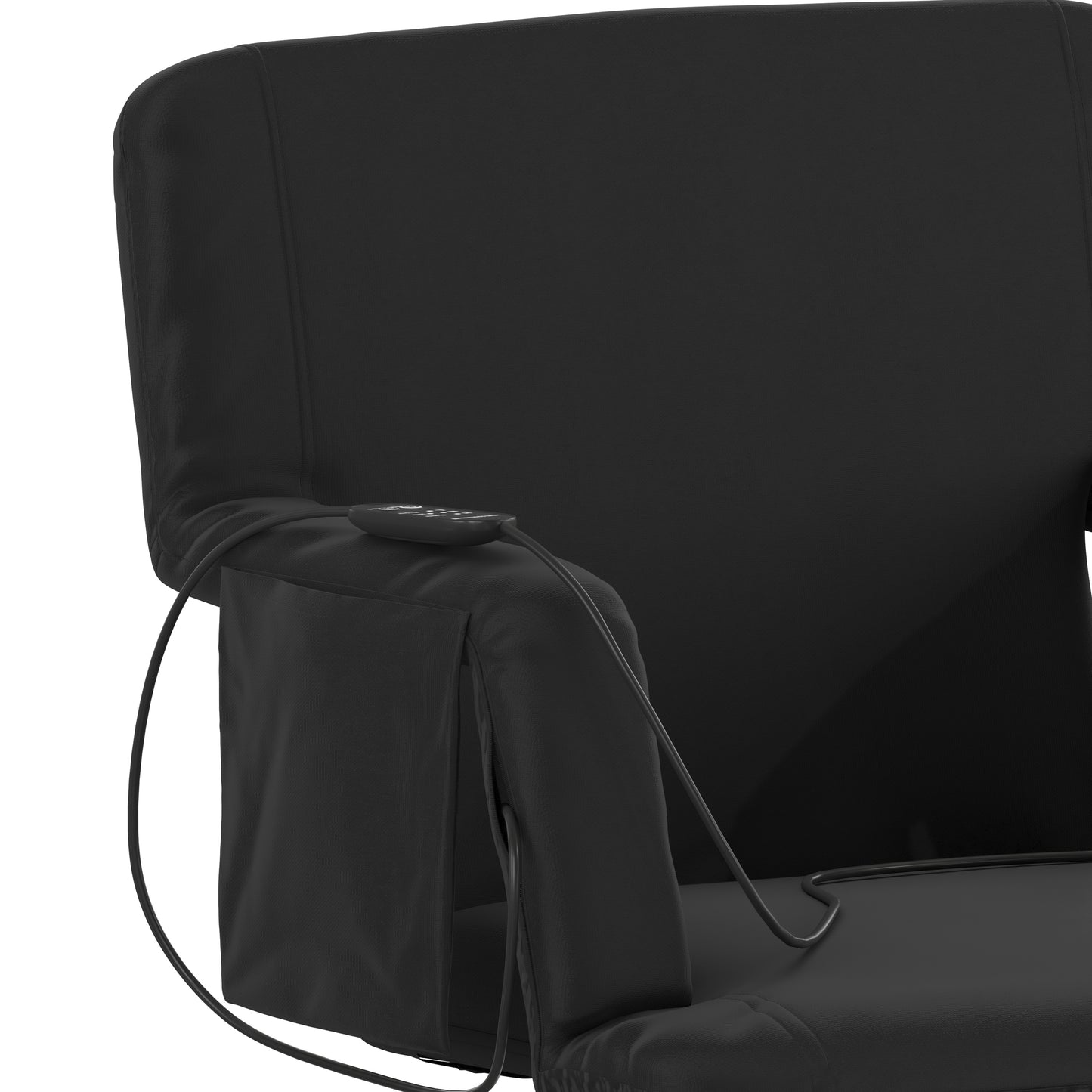 Malta Extra Wide Black Portable Heated Reclining Stadium Chair w/Armrests, Padded Back & Heated Seat w/Dual Storage Pockets and Backpack Straps