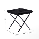 Eleanor 56" Portable Folding Double Saucer Chair with 2 Folding Ottomans Black Faux Fur with a Black Steel Frame for Dorm or Bedroom