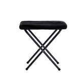 Eleanor 56" Portable Folding Double Saucer Chair with 2 Folding Ottomans Black Faux Fur with a Black Steel Frame for Dorm or Bedroom