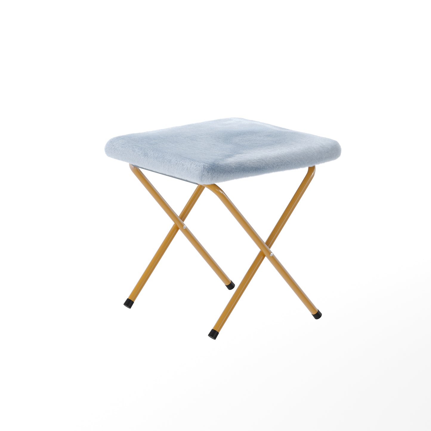 Eleanor 56" Portable Folding Double Saucer Chair with 2 Folding Ottomans in Dusty Aqua Faux Fur with a Soft Gold Steel Frame for Dorm or Bedroom