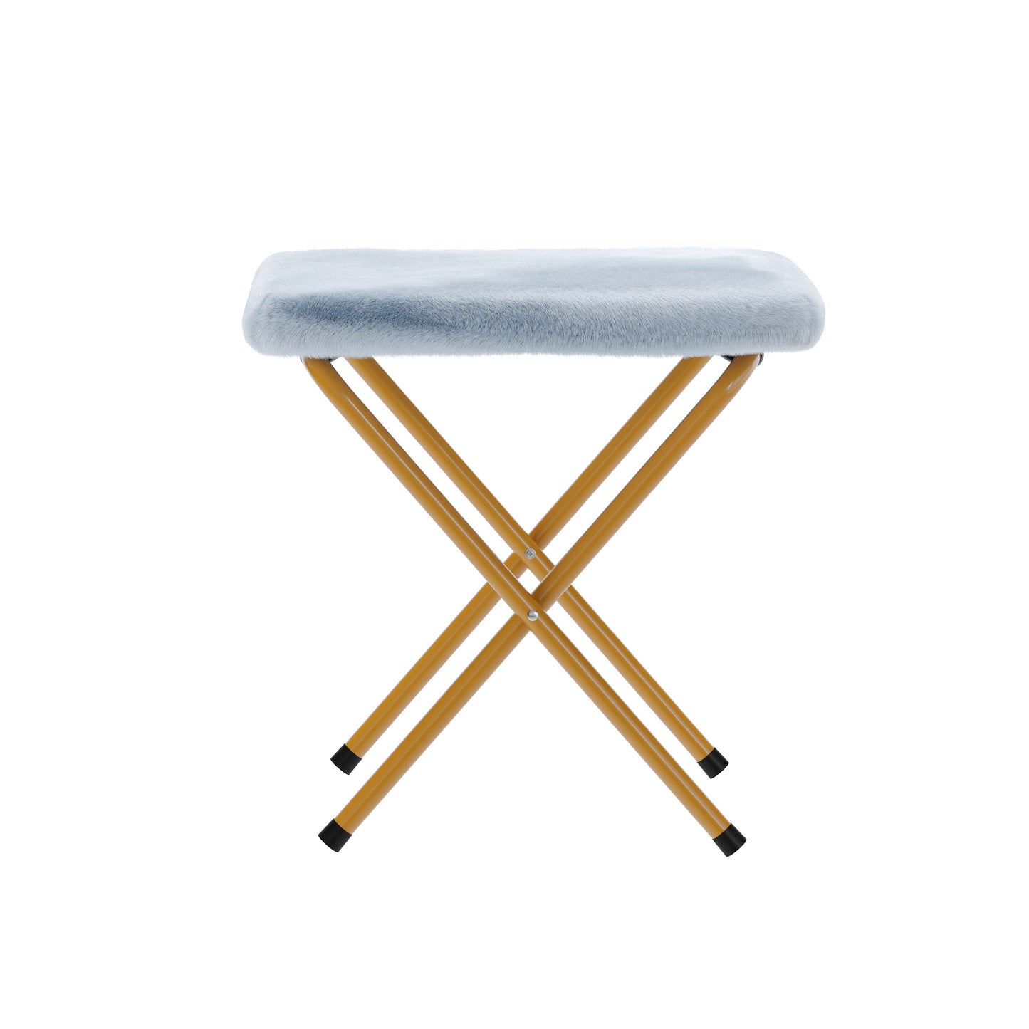 Eleanor 56" Portable Folding Double Saucer Chair with 2 Folding Ottomans in Dusty Aqua Faux Fur with a Soft Gold Steel Frame for Dorm or Bedroom