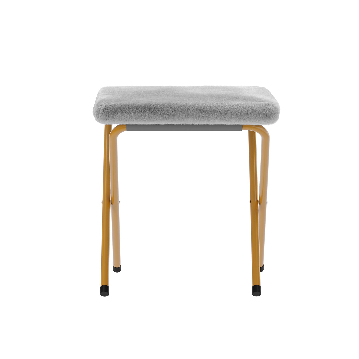 Eleanor 56" Portable Folding Double Saucer Chair with 2 Folding Ottomans Gray Faux Fur with a Soft Gold Steel Frame for Dorm or Bedroom