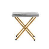Eleanor 56" Portable Folding Double Saucer Chair with 2 Folding Ottomans Gray Faux Fur with a Soft Gold Steel Frame for Dorm or Bedroom
