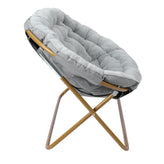 Eleanor 56" Portable Folding Double Saucer Chair with 2 Folding Ottomans Gray Faux Fur with a Soft Gold Steel Frame for Dorm or Bedroom