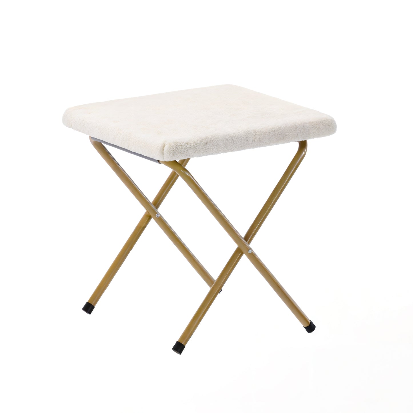 Eleanor 56" Portable Folding Double Saucer Chair with 2 Folding Ottomans Ivory Faux Shearling with a Soft Gold Steel Frame for Dorm or Bedroom