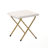 Eleanor 56" Portable Folding Double Saucer Chair with 2 Folding Ottomans Ivory Faux Shearling with a Soft Gold Steel Frame for Dorm or Bedroom