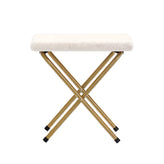 Eleanor 56" Portable Folding Double Saucer Chair with 2 Folding Ottomans Ivory Faux Shearling with a Soft Gold Steel Frame for Dorm or Bedroom