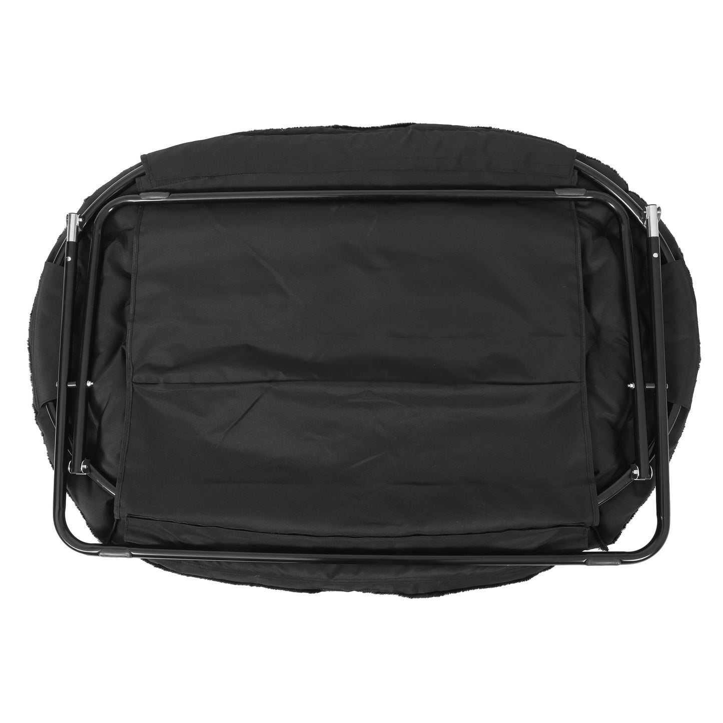 Eleanor 56" Portable Folding Double Saucer Chair in Black Faux Fur with a Black Steel Frame for Dorm, Living Room, or Bedroom