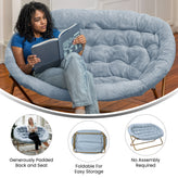 Eleanor 56" Portable Folding Double Saucer Chair in Dusty Aqua Faux Fur with a Soft Gold Steel Frame for Dorm, Living Room, or Bedroom