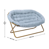 Eleanor 56" Portable Folding Double Saucer Chair in Dusty Aqua Faux Fur with a Soft Gold Steel Frame for Dorm, Living Room, or Bedroom