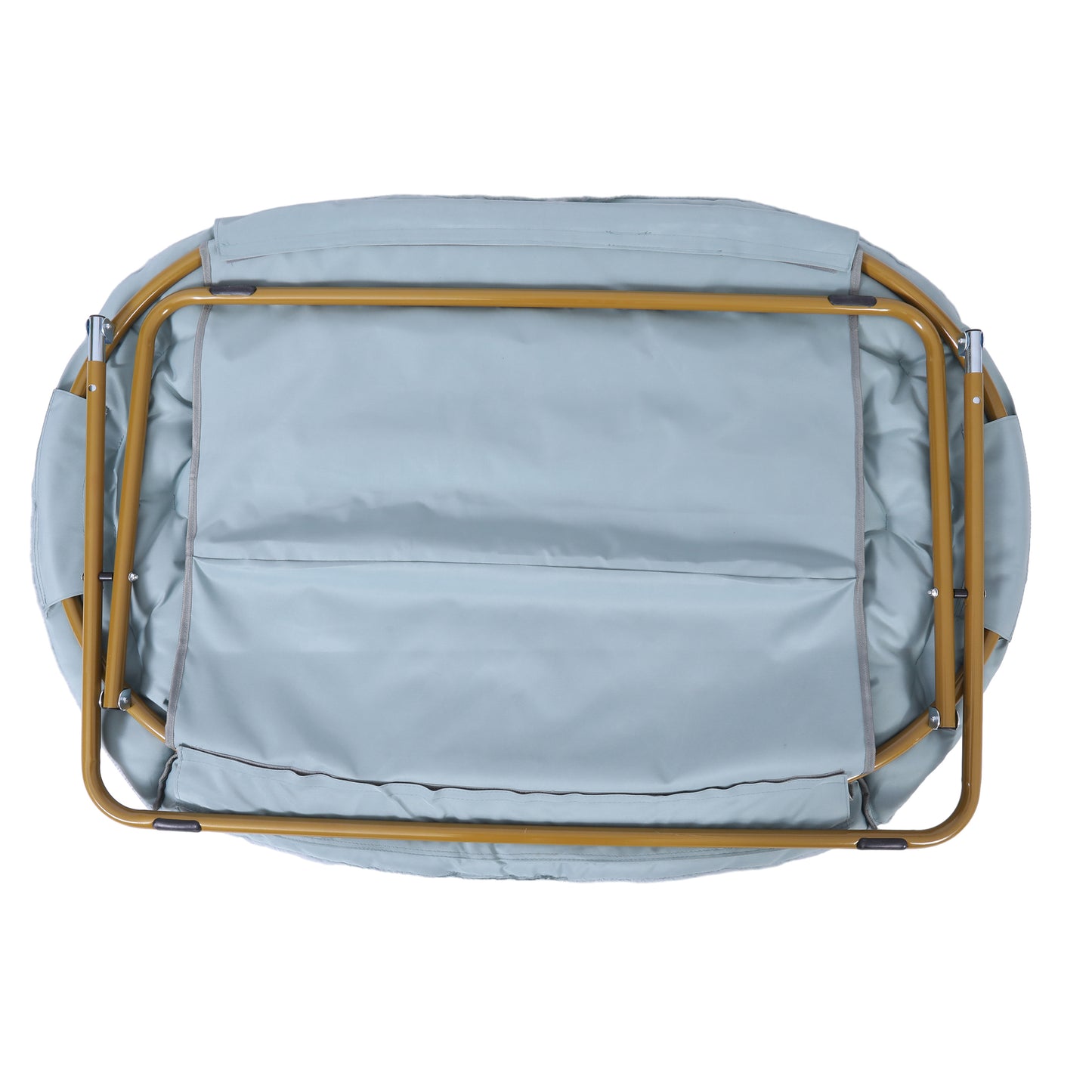 Eleanor 56" Portable Folding Double Saucer Chair in Dusty Aqua Faux Fur with a Soft Gold Steel Frame for Dorm, Living Room, or Bedroom