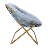 Eleanor 56" Portable Folding Double Saucer Chair in Dusty Aqua Faux Fur with a Soft Gold Steel Frame for Dorm, Living Room, or Bedroom