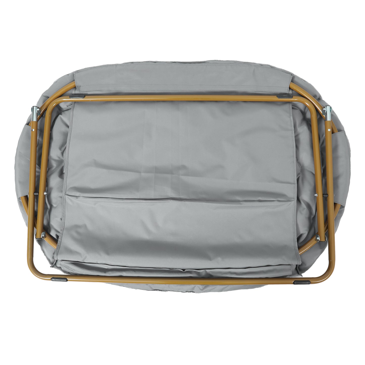 Eleanor 56" Portable Folding Double Saucer Chair in Gray Faux Fur with a Soft Gold Steel Frame for Dorm, Living Room, or Bedroom