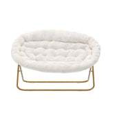 Eleanor 56" Portable Folding Double Saucer Chair in Ivory Faux Shearling with a Soft Gold Steel Frame for Dorm, Living Room, or Bedroom