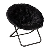 Gwen 38" Oversize Portable Faux Fur Folding Saucer Moon Chair for Dorm and Bedroom, Black Faux Fur/Black Frame