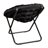 Gwen 38" Oversize Portable Faux Fur Folding Saucer Moon Chair for Dorm and Bedroom, Black Faux Fur/Black Frame