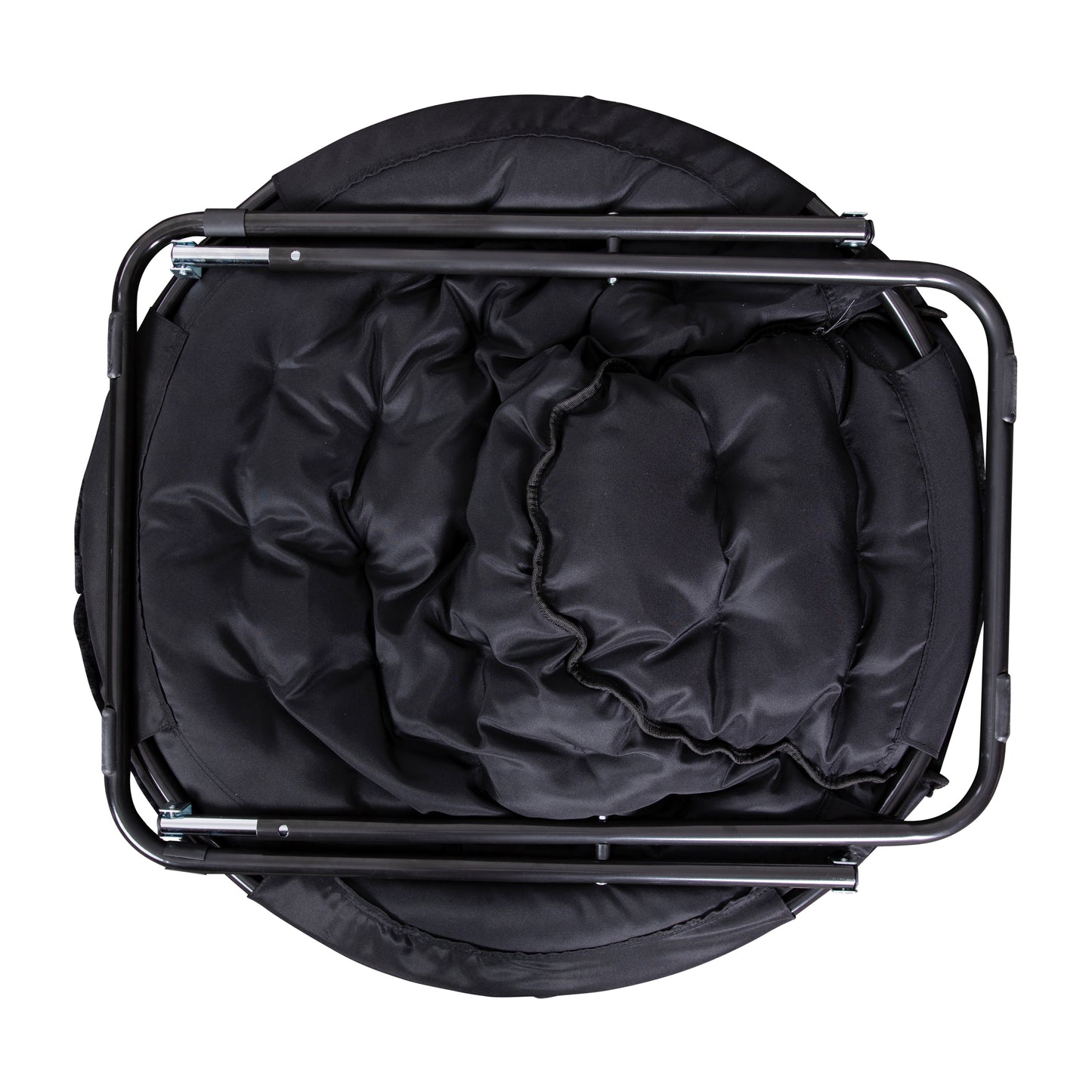 Gwen 38" Oversize Portable Faux Fur Folding Saucer Moon Chair for Dorm and Bedroom, Black Faux Fur/Black Frame