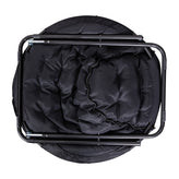 Gwen 38" Oversize Portable Faux Fur Folding Saucer Moon Chair for Dorm and Bedroom, Black Faux Fur/Black Frame