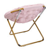 Gwen 38" Oversize Portable Faux Fur Folding Saucer Moon Chair for Dorm and Bedroom, Blush Faux Fur/Soft Gold Frame