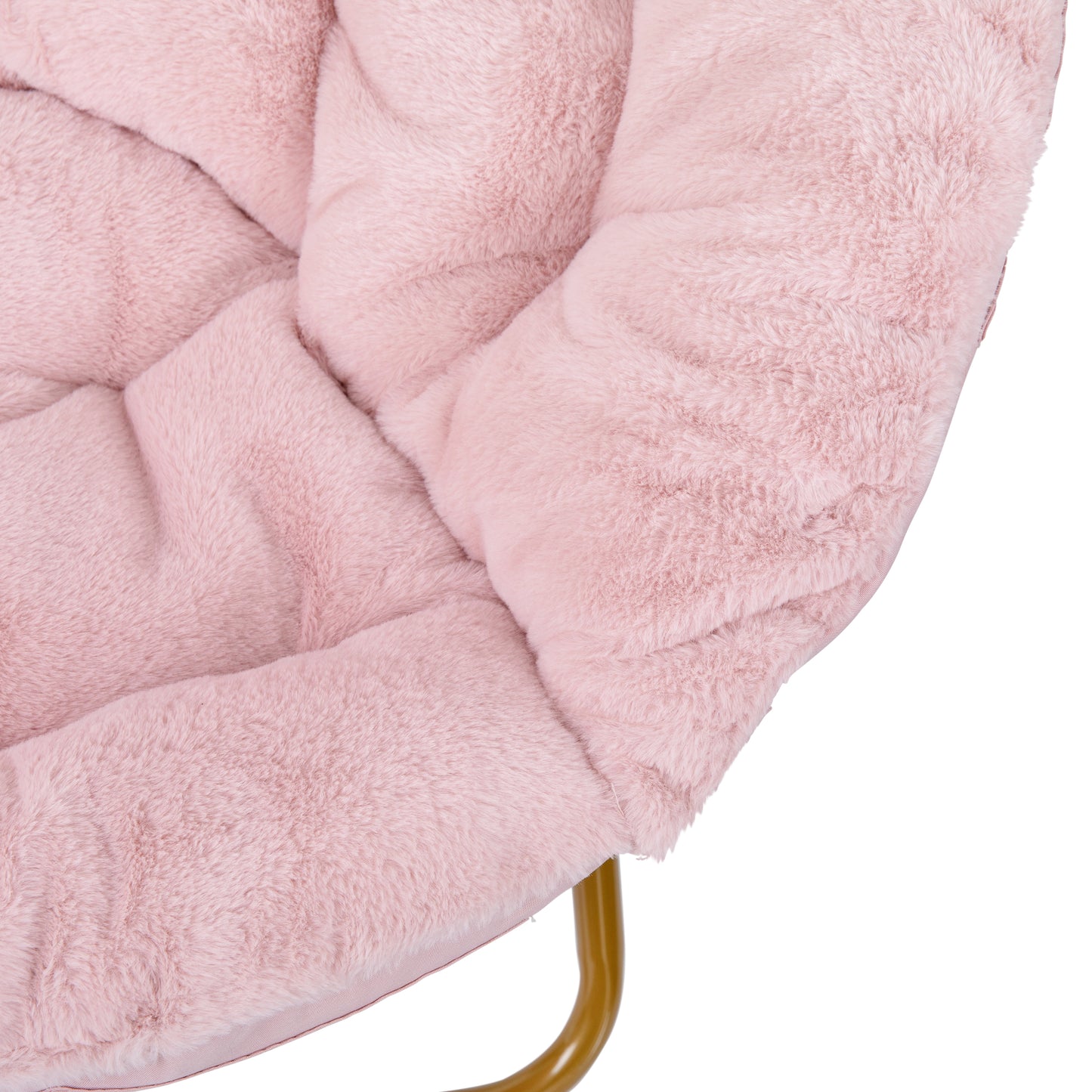 Gwen 38" Oversize Portable Faux Fur Folding Saucer Moon Chair for Dorm and Bedroom, Blush Faux Fur/Soft Gold Frame