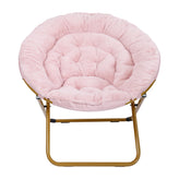 Gwen 38" Oversize Portable Faux Fur Folding Saucer Moon Chair for Dorm and Bedroom, Blush Faux Fur/Soft Gold Frame