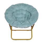 Gwen 38" Oversize Portable Faux Fur Folding Saucer Moon Chair for Dorm and Bedroom, Dusty Aqua Faux Fur/Soft Gold Frame
