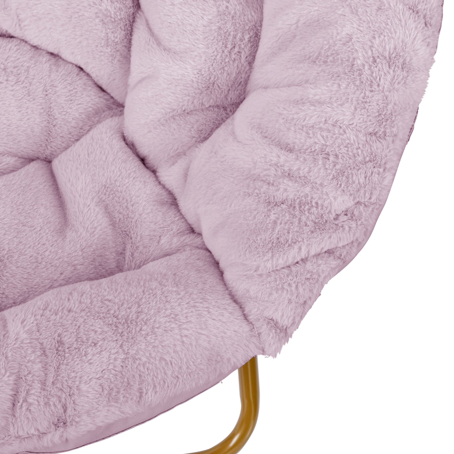 Gwen 38" Oversize Portable Faux Fur Folding Saucer Moon Chair for Dorm and Bedroom, Dusty Purple Faux Fur/Soft Gold Frame