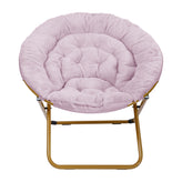 Gwen 38" Oversize Portable Faux Fur Folding Saucer Moon Chair for Dorm and Bedroom, Dusty Purple Faux Fur/Soft Gold Frame