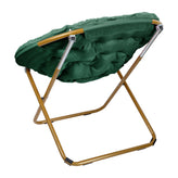 Gwen 38" Oversize Portable Faux Fur Folding Saucer Moon Chair for Dorm and Bedroom, Emerald Faux Fur/Soft Gold Frame