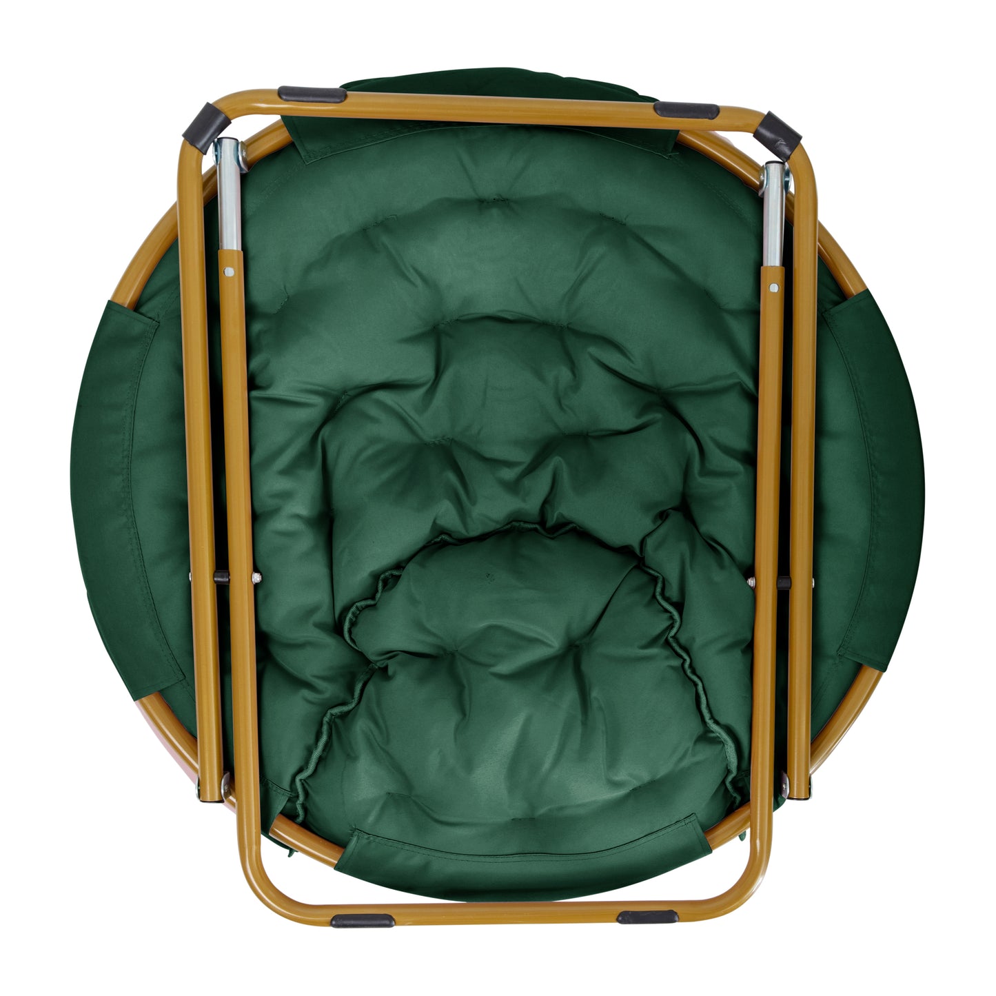 Gwen 38" Oversize Portable Faux Fur Folding Saucer Moon Chair for Dorm and Bedroom, Emerald Faux Fur/Soft Gold Frame