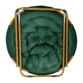 Gwen 38" Oversize Portable Faux Fur Folding Saucer Moon Chair for Dorm and Bedroom, Emerald Faux Fur/Soft Gold Frame