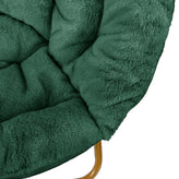 Gwen 38" Oversize Portable Faux Fur Folding Saucer Moon Chair for Dorm and Bedroom, Emerald Faux Fur/Soft Gold Frame