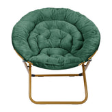 Gwen 38" Oversize Portable Faux Fur Folding Saucer Moon Chair for Dorm and Bedroom, Emerald Faux Fur/Soft Gold Frame