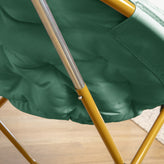 Gwen 38" Oversize Portable Faux Fur Folding Saucer Moon Chair for Dorm and Bedroom, Emerald Faux Fur/Soft Gold Frame
