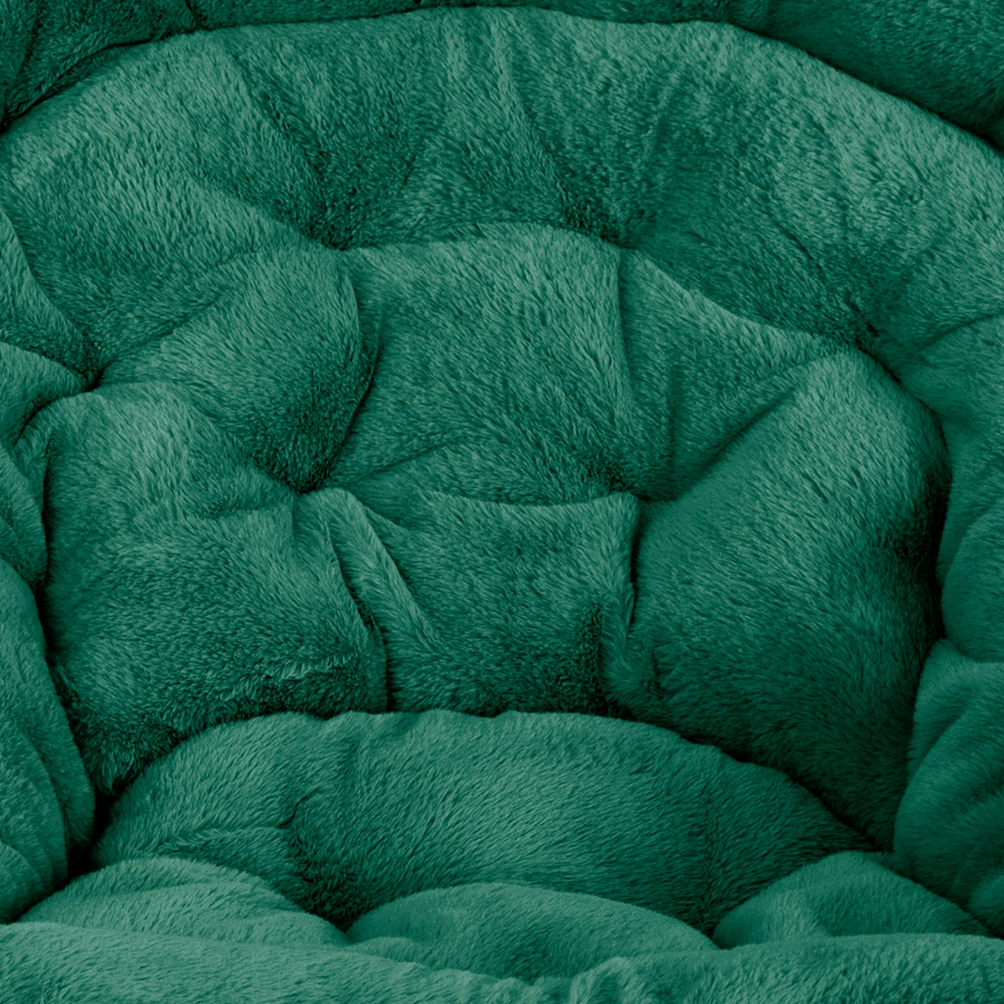 Gwen 38" Oversize Portable Faux Fur Folding Saucer Moon Chair for Dorm and Bedroom, Emerald Faux Fur/Soft Gold Frame