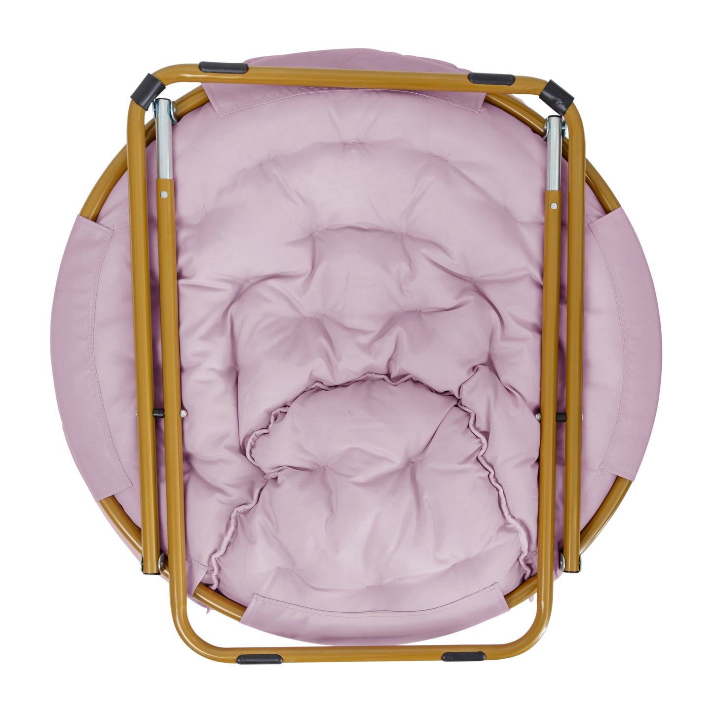 Gwen 38" Oversize Portable Faux Fur Folding Saucer Moon Chair with Folding Ottoman for Dorm and Bedroom, Dusty Purple Faux Fur/Soft Gold Frame