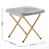 Gwen 38" Oversize Portable Faux Fur Folding Saucer Moon Chair with Folding Ottoman for Dorm and Bedroom, Gray Faux Fur/Soft Gold Frame