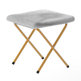Gwen 38" Oversize Portable Faux Fur Folding Saucer Moon Chair with Folding Ottoman for Dorm and Bedroom, Gray Faux Fur/Soft Gold Frame
