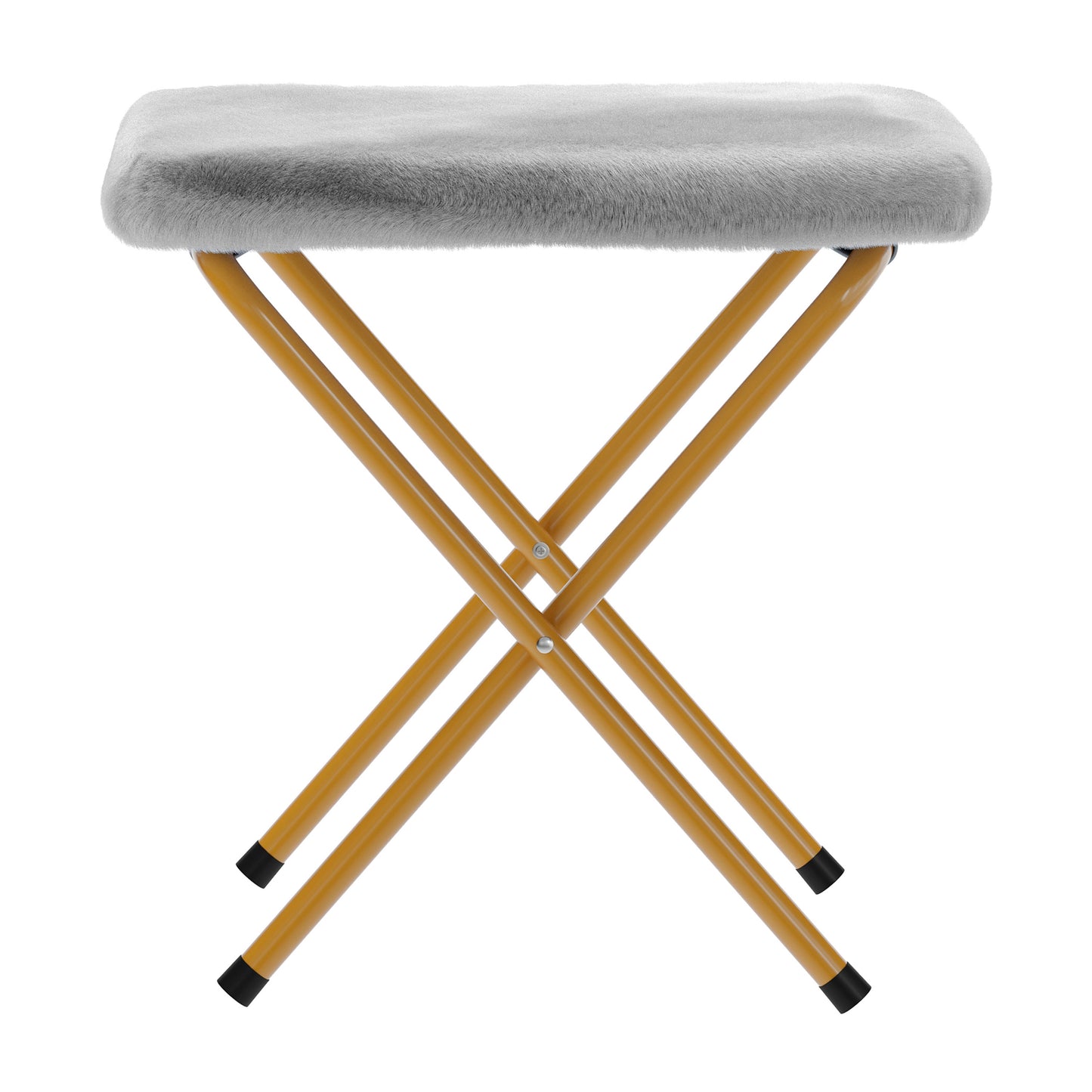 Gwen 38" Oversize Portable Faux Fur Folding Saucer Moon Chair with Folding Ottoman for Dorm and Bedroom, Gray Faux Fur/Soft Gold Frame