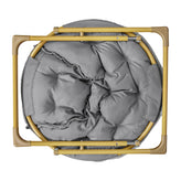 Gwen 38" Oversize Portable Faux Fur Folding Saucer Moon Chair with Folding Ottoman for Dorm and Bedroom, Gray Faux Fur/Soft Gold Frame