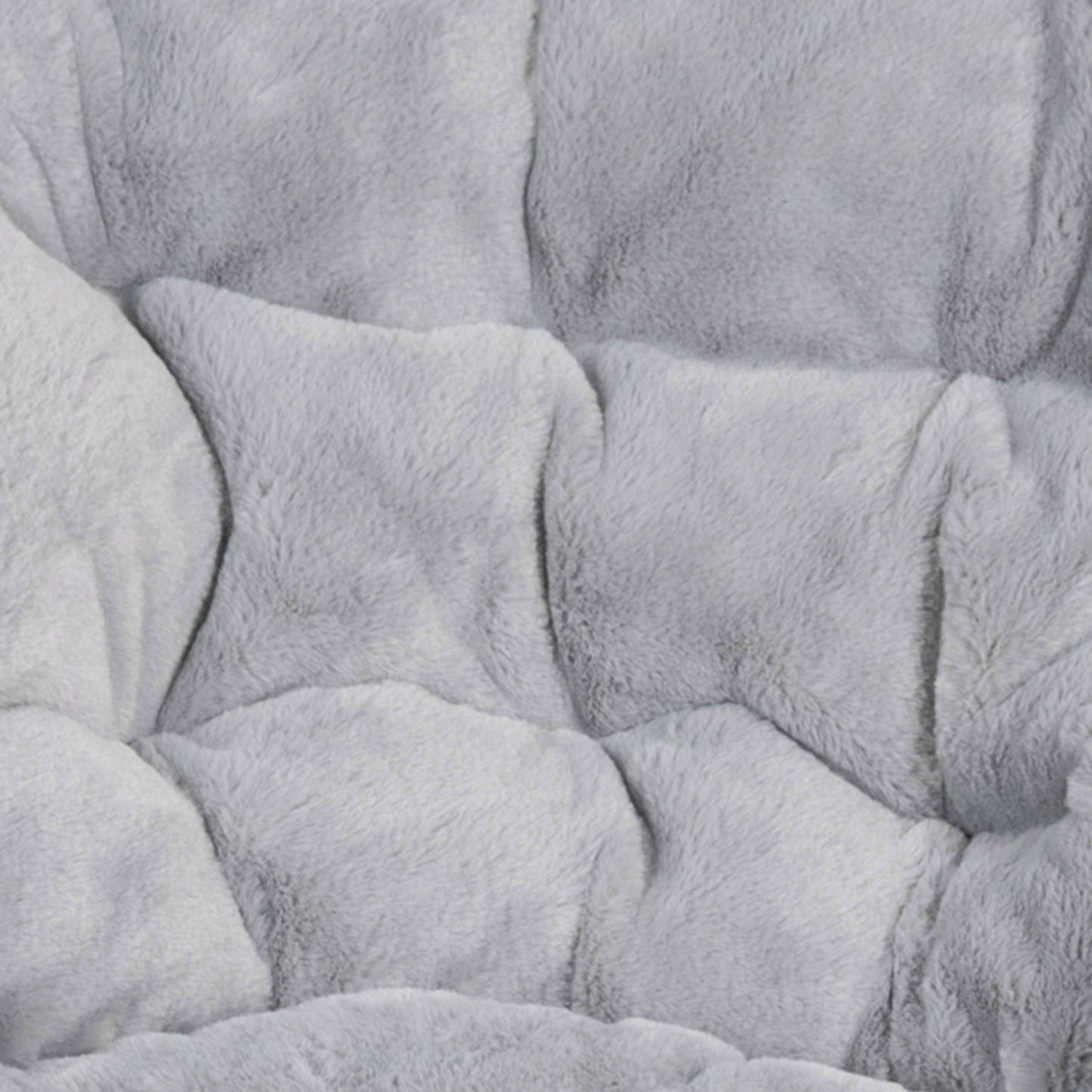 Gwen 38" Oversize Portable Faux Fur Folding Saucer Moon Chair with Folding Ottoman for Dorm and Bedroom, Gray Faux Fur/Soft Gold Frame