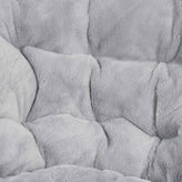 Gwen 38" Oversize Portable Faux Fur Folding Saucer Moon Chair with Folding Ottoman for Dorm and Bedroom, Gray Faux Fur/Soft Gold Frame