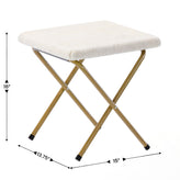 Gwen 38" Oversize Portable Faux Shearling Folding Saucer Moon Chair with Folding Ottoman for Dorm and Bedroom, Ivory Faux Shearling/Soft Gold Frame