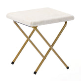 Gwen 38" Oversize Portable Faux Shearling Folding Saucer Moon Chair with Folding Ottoman for Dorm and Bedroom, Ivory Faux Shearling/Soft Gold Frame